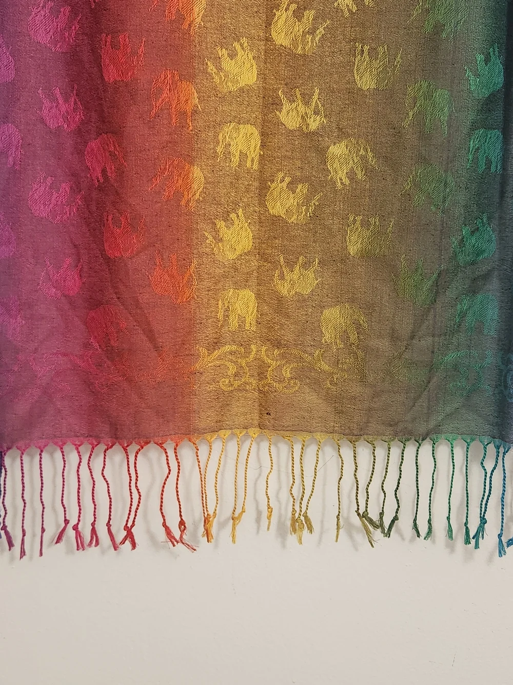 Pashmina Rainbow Elephant Print Scarf with Fringe 68 x 26